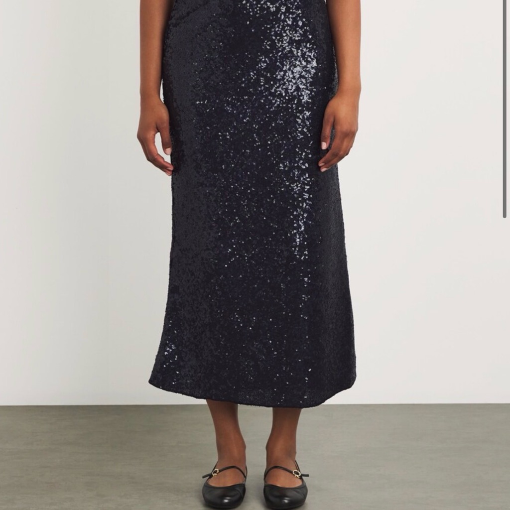 $398 Nwt Ralph Lauren Sequined Pencil Skirt Navy Sz Large Stretch